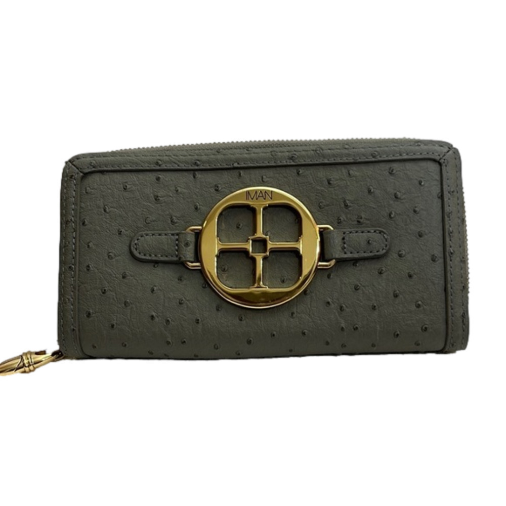Iman wallet, gray, multiple compartments, 100% polyurethane